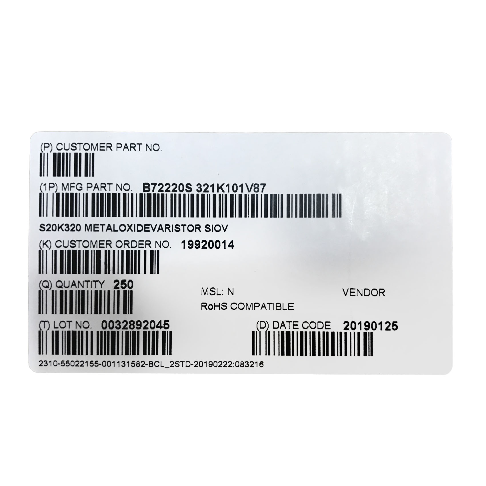 Epcos, S20K320, MOV, B72220S321K101, 250pcs, Datasheet